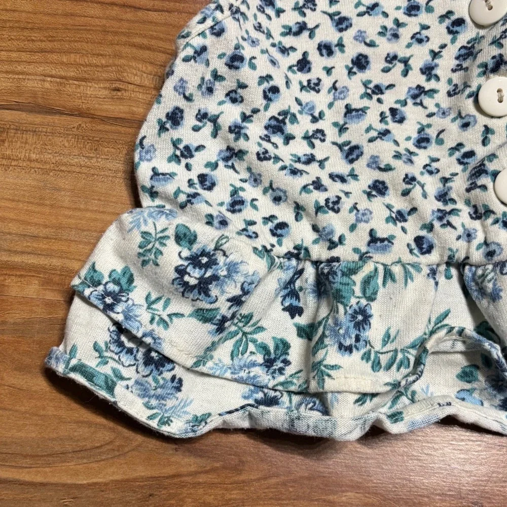 Vintage Evy Kids Floral Vest Top Ruffle Hem‎ Sleeveless Collared Button Up 3T